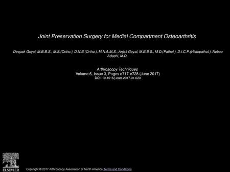 Joint Preservation Surgery for Medial Compartment Osteoarthritis