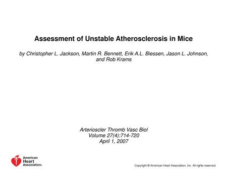 Assessment of Unstable Atherosclerosis in Mice