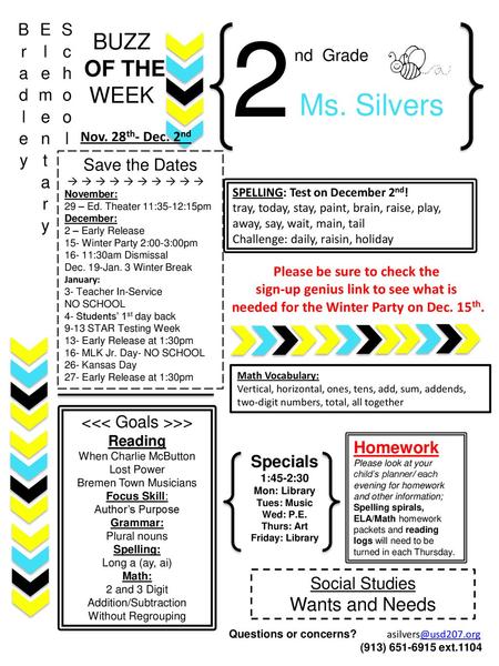 2 Ms. Silvers BUZZ OF THE WEEK Wants and Needs