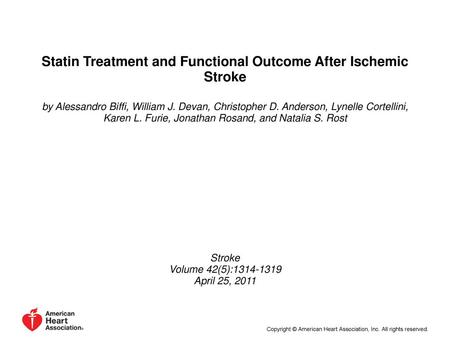 Statin Treatment and Functional Outcome After Ischemic Stroke