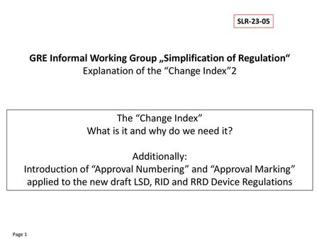 GRE Informal Working Group „Simplification of Regulation“