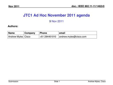 JTC1 Ad Hoc November 2011 agenda