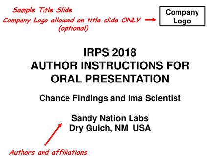 IRPS 2018 AUTHOR INSTRUCTIONS FOR ORAL PRESENTATION