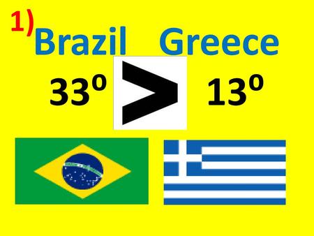1) Brazil	Greece 33⁰ 			13⁰.