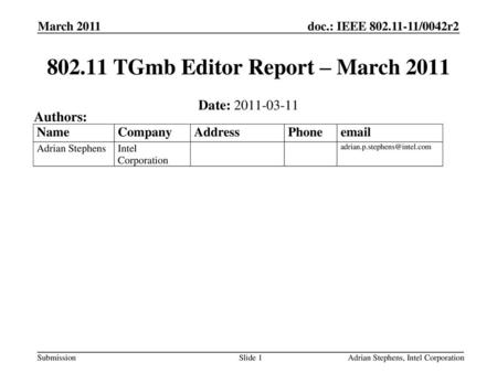 TGmb Editor Report – March 2011
