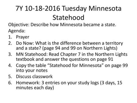 7Y Tuesday Minnesota Statehood