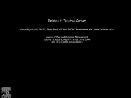 Delirium in Terminal Cancer
