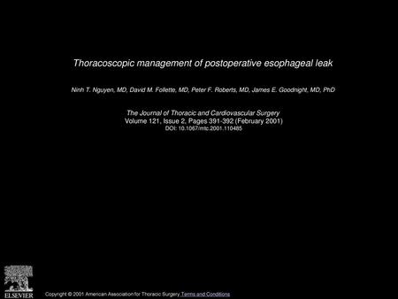 Thoracoscopic management of postoperative esophageal leak