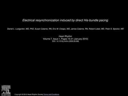 Electrical resynchronization induced by direct His-bundle pacing