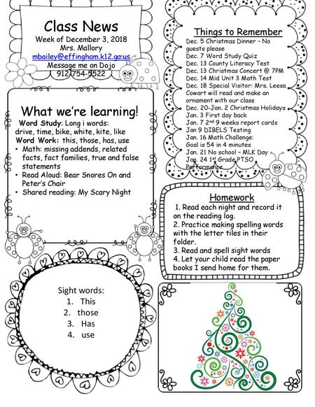 Class News What we’re learning! Things to Remember Homework