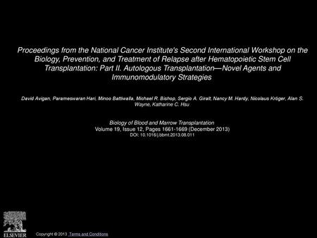 Proceedings from the National Cancer Institute's Second International Workshop on the Biology, Prevention, and Treatment of Relapse after Hematopoietic.