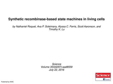 Synthetic recombinase-based state machines in living cells