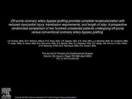 Off-pump coronary artery bypass grafting provides complete revascularization with reduced myocardial injury, transfusion requirements, and length of stay: