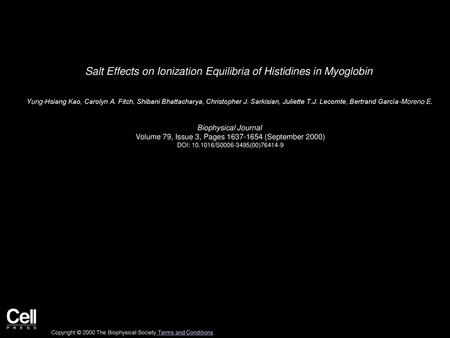 Salt Effects on Ionization Equilibria of Histidines in Myoglobin