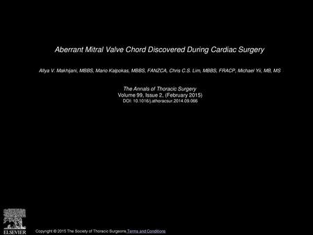Aberrant Mitral Valve Chord Discovered During Cardiac Surgery
