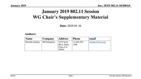 January Session WG Chair’s Supplementary Material