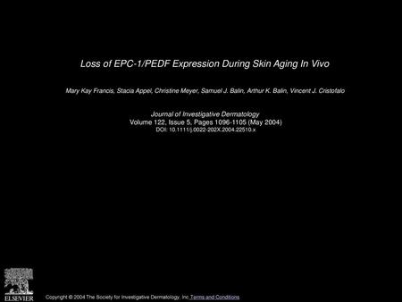 Loss of EPC-1/PEDF Expression During Skin Aging In Vivo