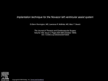 Implantation technique for the Novacor left ventricular assist system