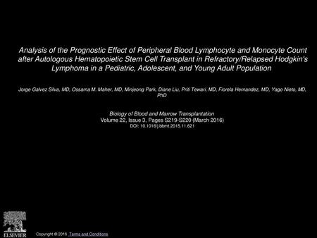 Analysis of the Prognostic Effect of Peripheral Blood Lymphocyte and Monocyte Count after Autologous Hematopoietic Stem Cell Transplant in Refractory/Relapsed.