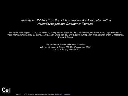 Variants in HNRNPH2 on the X Chromosome Are Associated with a Neurodevelopmental Disorder in Females  Jennifer M. Bain, Megan T. Cho, Aida Telegrafi,