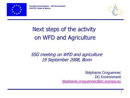 Next steps of the activity on WFD and Agriculture