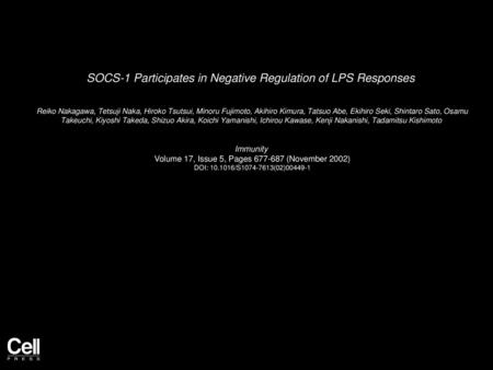 SOCS-1 Participates in Negative Regulation of LPS Responses