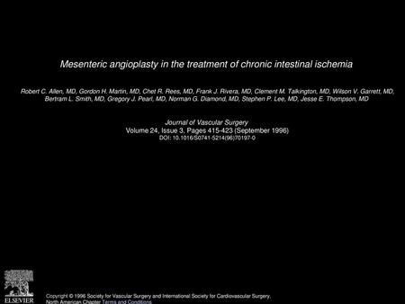 Mesenteric angioplasty in the treatment of chronic intestinal ischemia