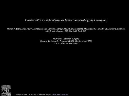 Duplex ultrasound criteria for femorofemoral bypass revision