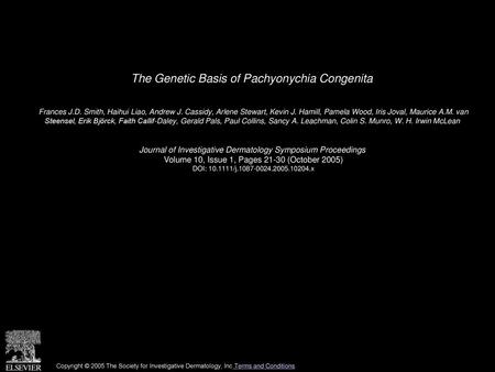 The Genetic Basis of Pachyonychia Congenita
