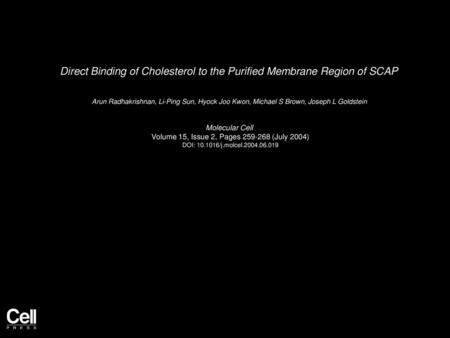 Direct Binding of Cholesterol to the Purified Membrane Region of SCAP