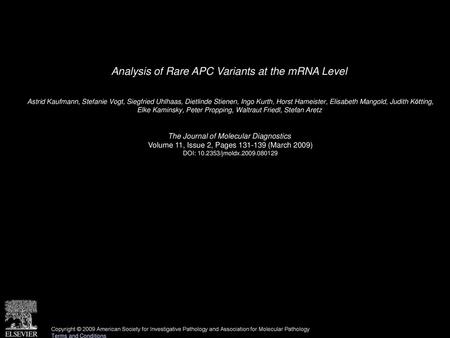 Analysis of Rare APC Variants at the mRNA Level