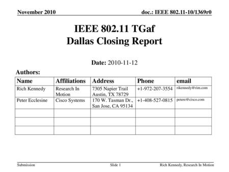 IEEE TGaf Dallas Closing Report