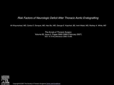 Risk Factors of Neurologic Deficit After Thoracic Aortic Endografting