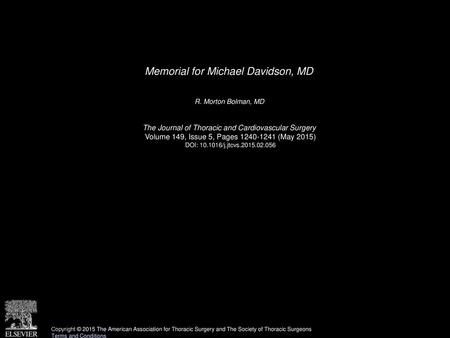 Memorial for Michael Davidson, MD