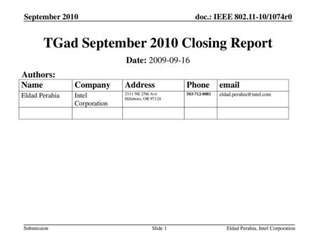 TGad September 2010 Closing Report