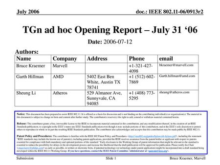 TGn ad hoc Opening Report – July 31 ‘06