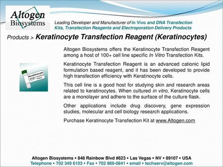 Products > Keratinocyte Transfection Reagent (Keratinocytes)
