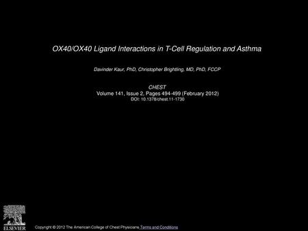OX40/OX40 Ligand Interactions in T-Cell Regulation and Asthma