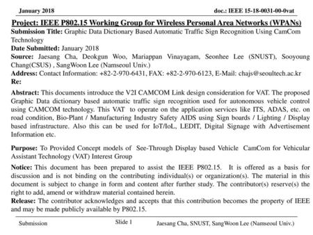 March 2017 Project: IEEE P802.15 Working Group for Wireless Personal Area Networks (WPANs) Submission Title: Graphic Data Dictionary Based Automatic Traffic.