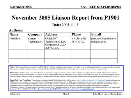 November 2005 Liaison Report from P1901