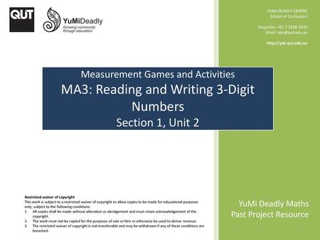 MA3: Reading and Writing 3-Digit Numbers Section 1, Unit 2