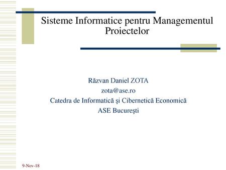 Sisteme Informatice pentru Managementul Proiectelor
