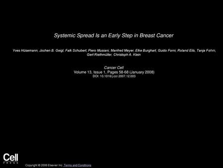 Systemic Spread Is an Early Step in Breast Cancer