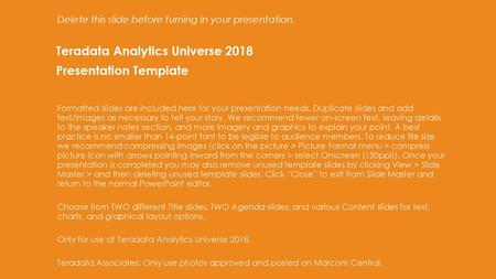 Teradata Analytics Universe 2018 Presentation Template