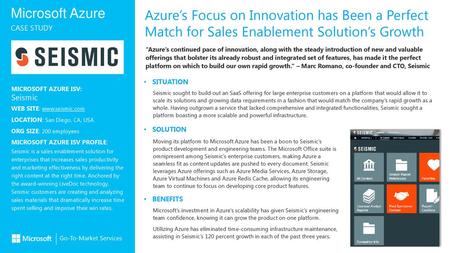 Azure’s Focus on Innovation has Been a Perfect Match for Sales Enablement Solution’s Growth “Azure’s continued pace of innovation, along with the steady.