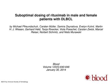 Suboptimal dosing of rituximab in male and female patients with DLBCL