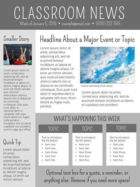 CLASSROOM NEWS Headline About a Major Event or Topic Smaller Story