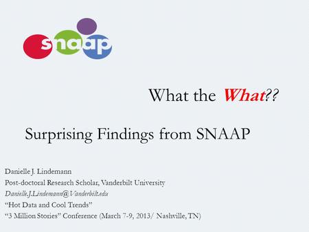 Danielle J. Lindemann Post-doctoral Research Scholar, Vanderbilt University “Hot Data and Cool Trends” “3 Million Stories”