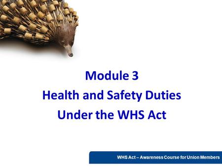WHS Act – Awareness Course for Union Members Module 3 Health and Safety Duties Under the WHS Act.