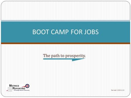 The path to prosperity. BOOT CAMP FOR JOBS Revised: 2008.12.23.